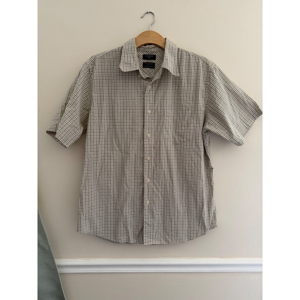 Dockers Mens Large Stain Defender No Wrinkle Plaid Short Sleeve Button Down
